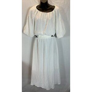 NEW ARULA‎ White Cut Out Maxi crinkle Dress XL Flowy Puff sleeve festive Party